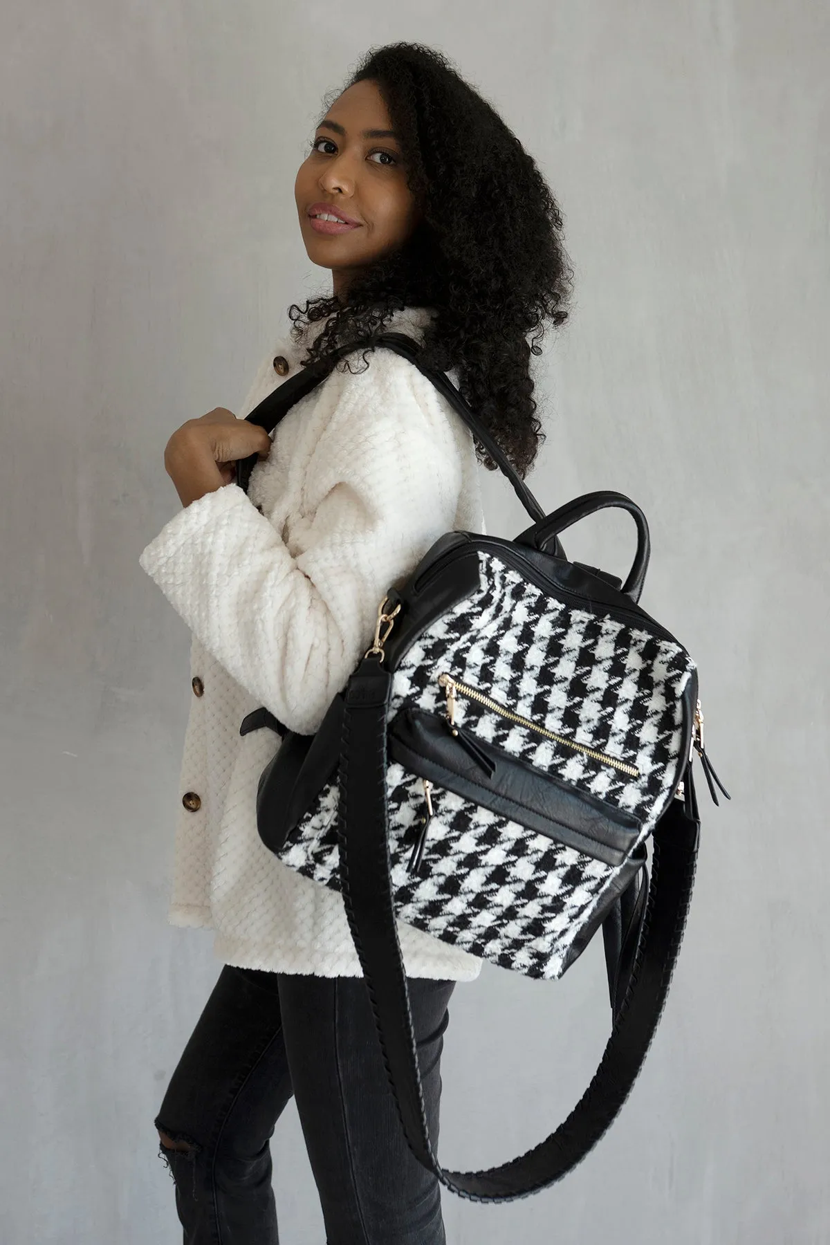 Amelia Vegan Houndstooth Backpack