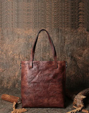Best Brown Leather Womens Vertical Tote Handbag Handmade Vintage Tote Shoulder Purse for Ladies