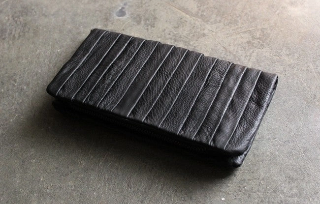 Black LEATHER Womens Long Clutch Wallet Fashion Zipper Long Wallets FOR Women