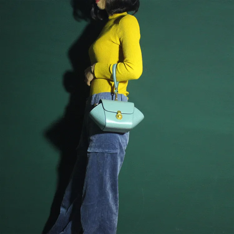 Blue Fashion Flap Over Shoulder Bag Women's Small Leather Crossbody Bag Blue Wristlet Bag Purse