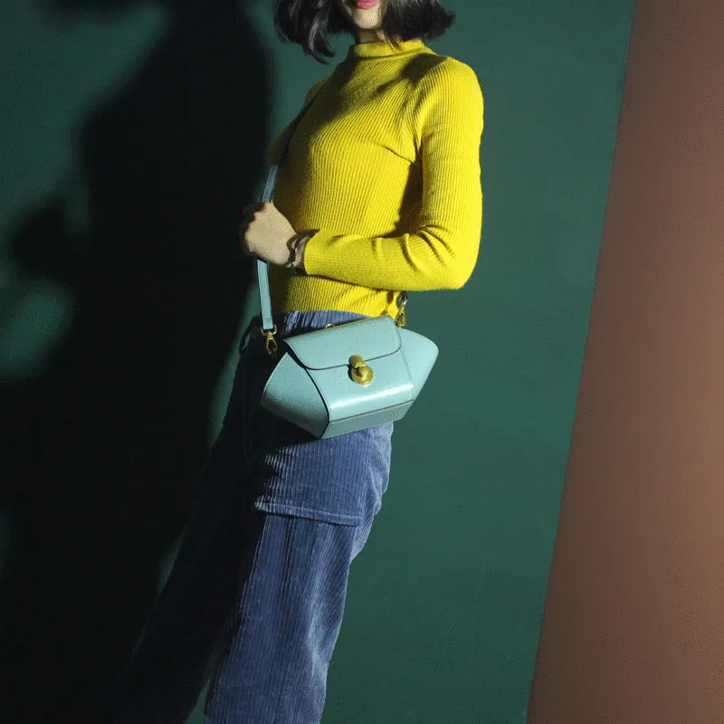 Blue Fashion Flap Over Shoulder Bag Women's Small Leather Crossbody Bag Blue Wristlet Bag Purse