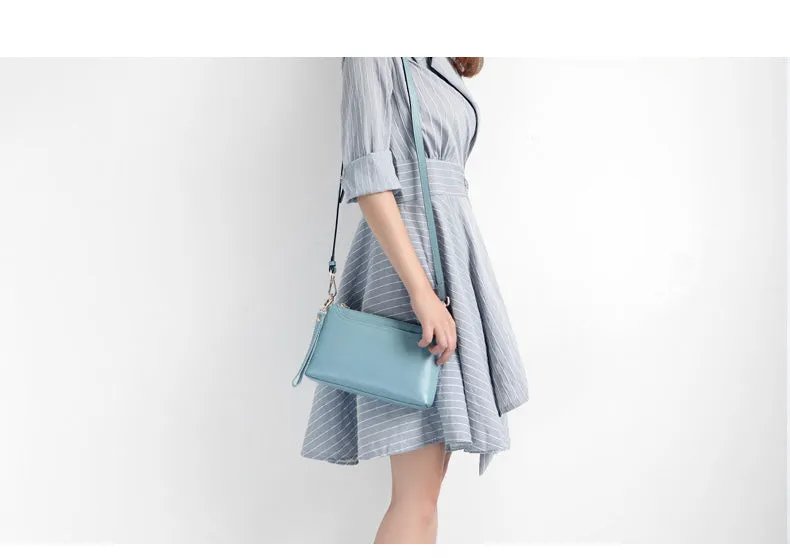 Blue Zip Leather Wristlet Wallet Womens Small Crossbody Purse Minimalist Shoulder Bag for Women