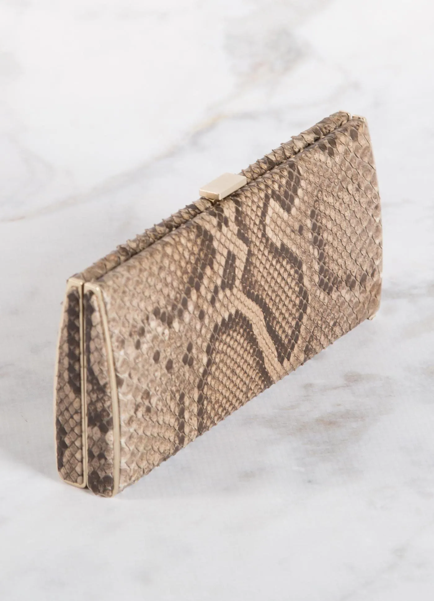 Box Wallet, Light Brown Python, Gold-Tone