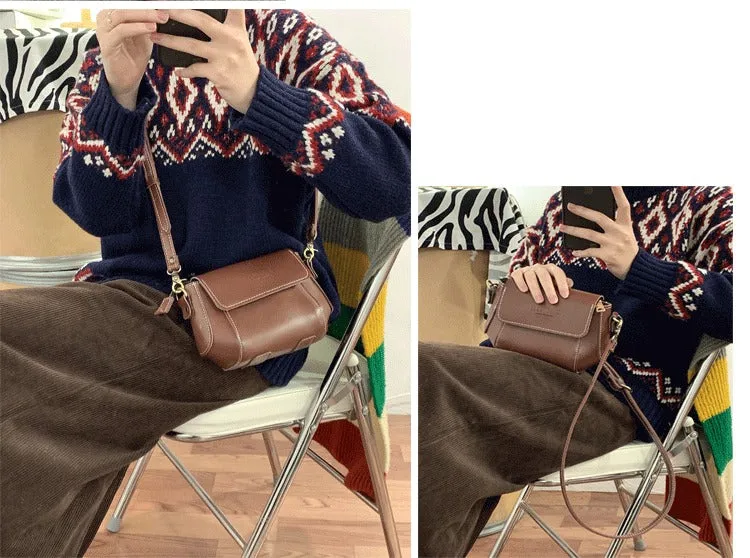 Brown LEATHER Small Cute Side Bag WOMEN SHOULDER BAG Small Crossbody Purse FOR WOMEN