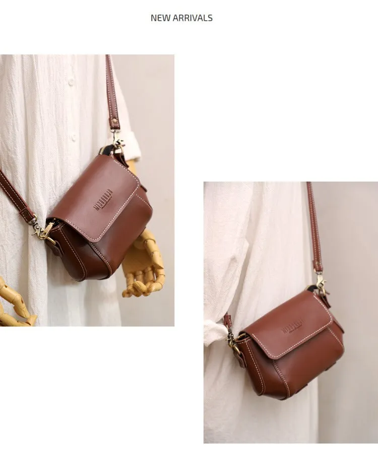 Brown LEATHER Small Cute Side Bag WOMEN SHOULDER BAG Small Crossbody Purse FOR WOMEN