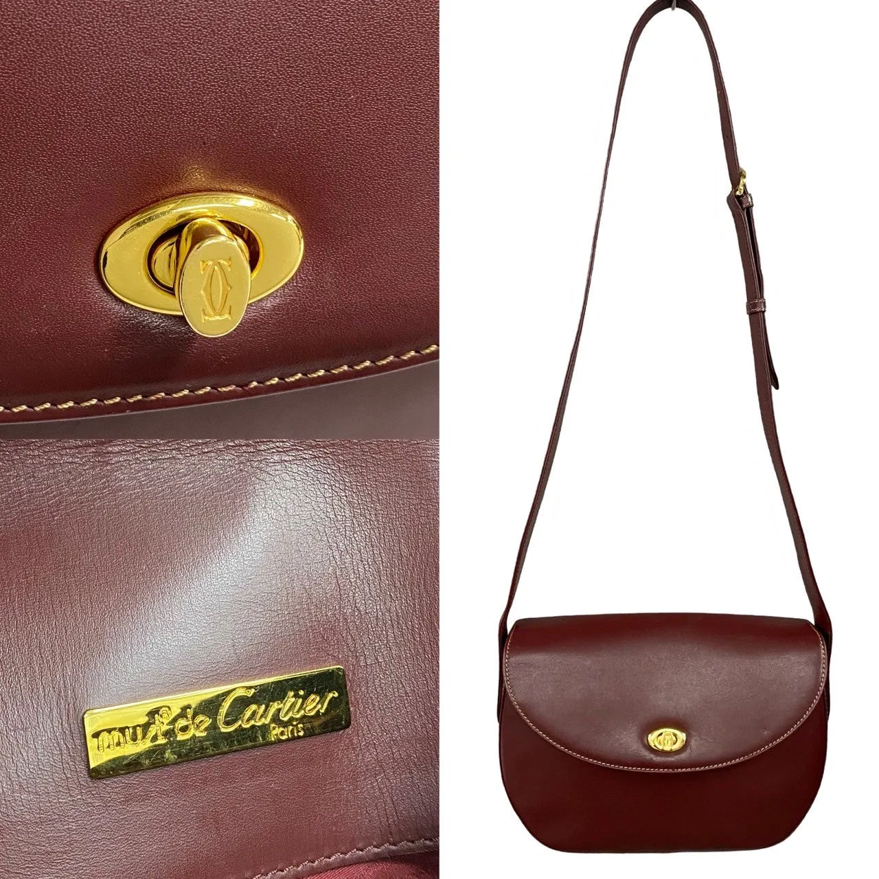 CARTIER Shoulder Bag leather Red Must Line