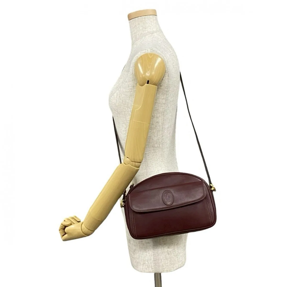 CARTIER Shoulder Bag leather wine-red Must Line