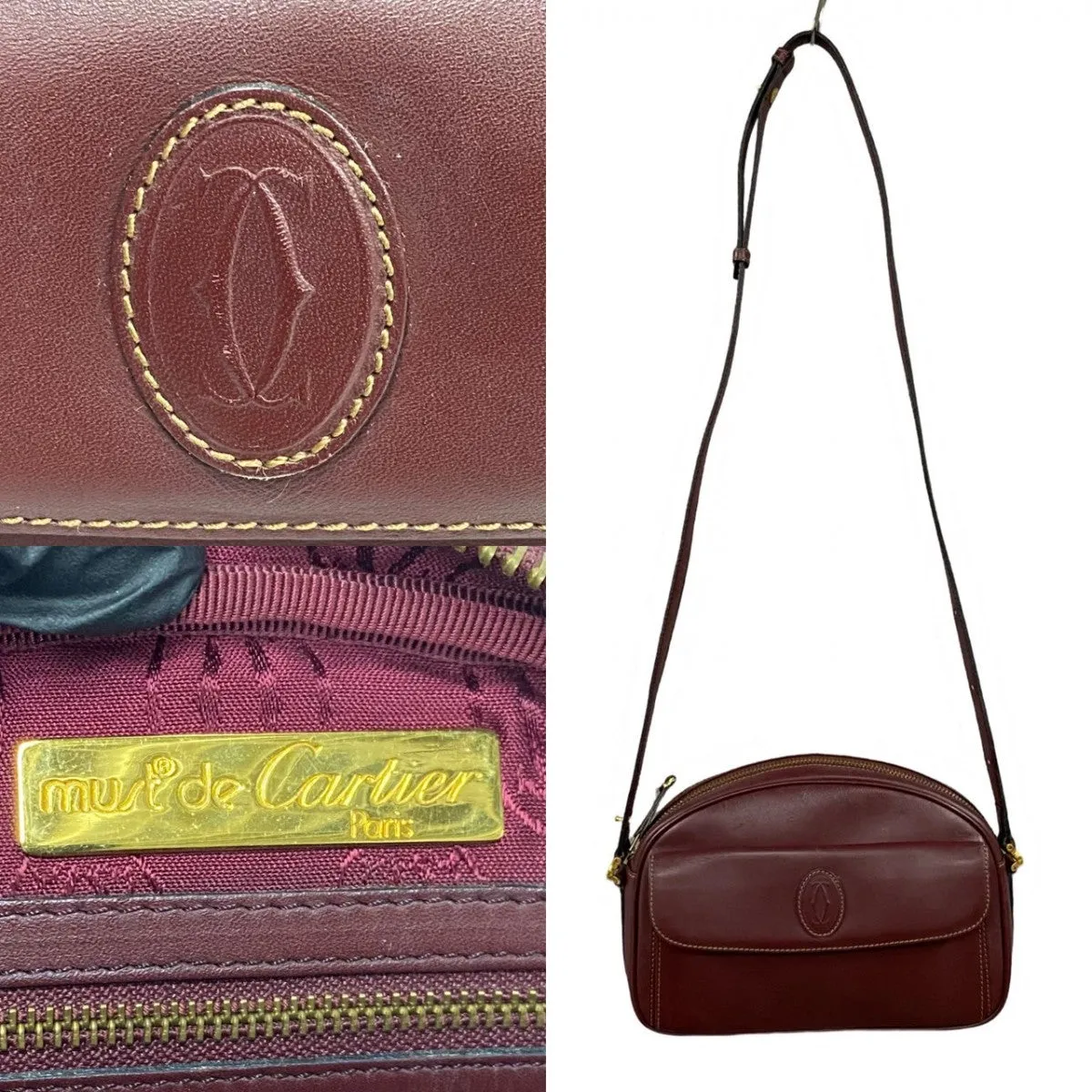 CARTIER Shoulder Bag leather wine-red Must Line