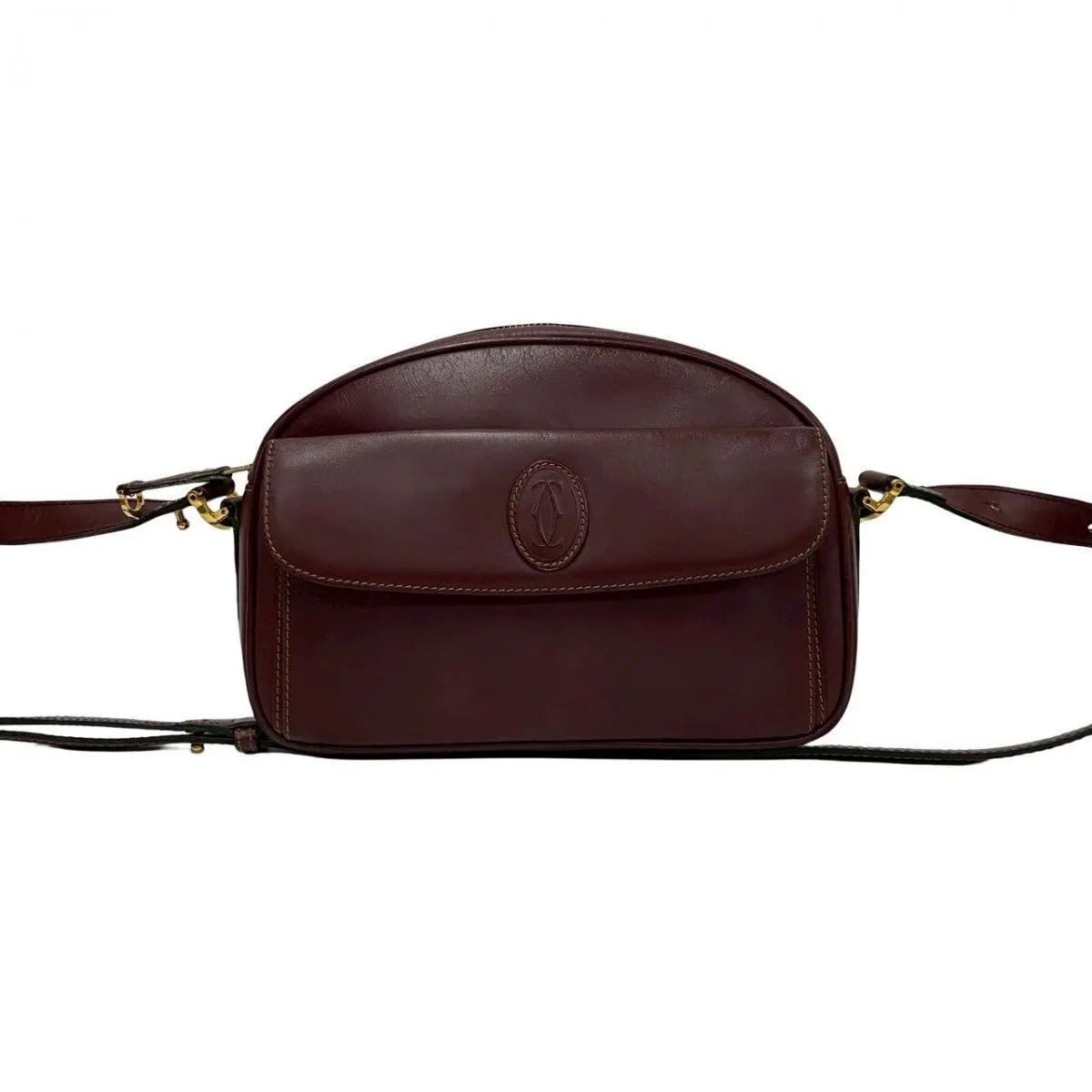 CARTIER Shoulder Bag leather wine-red Must Line