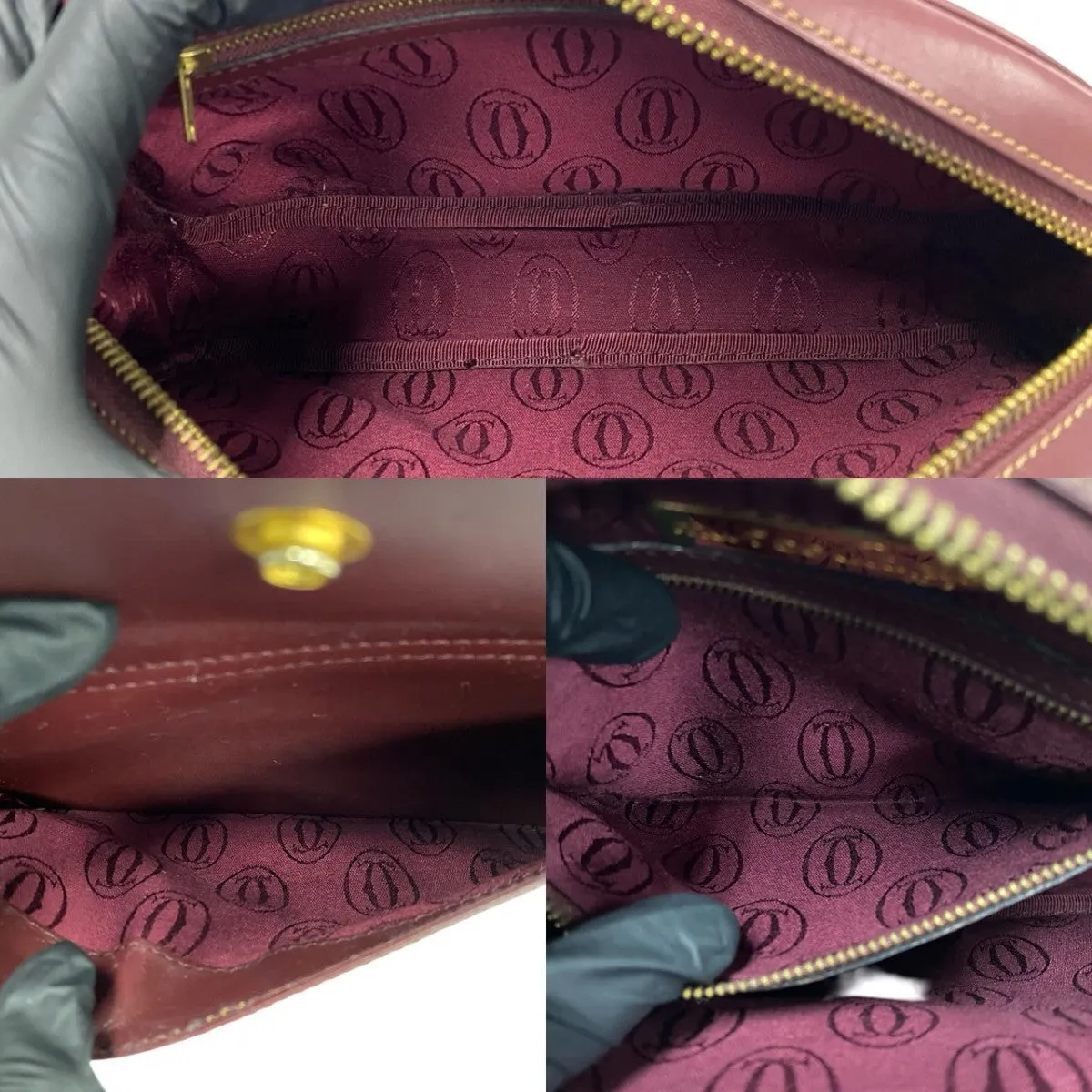CARTIER Shoulder Bag leather wine-red Must Line