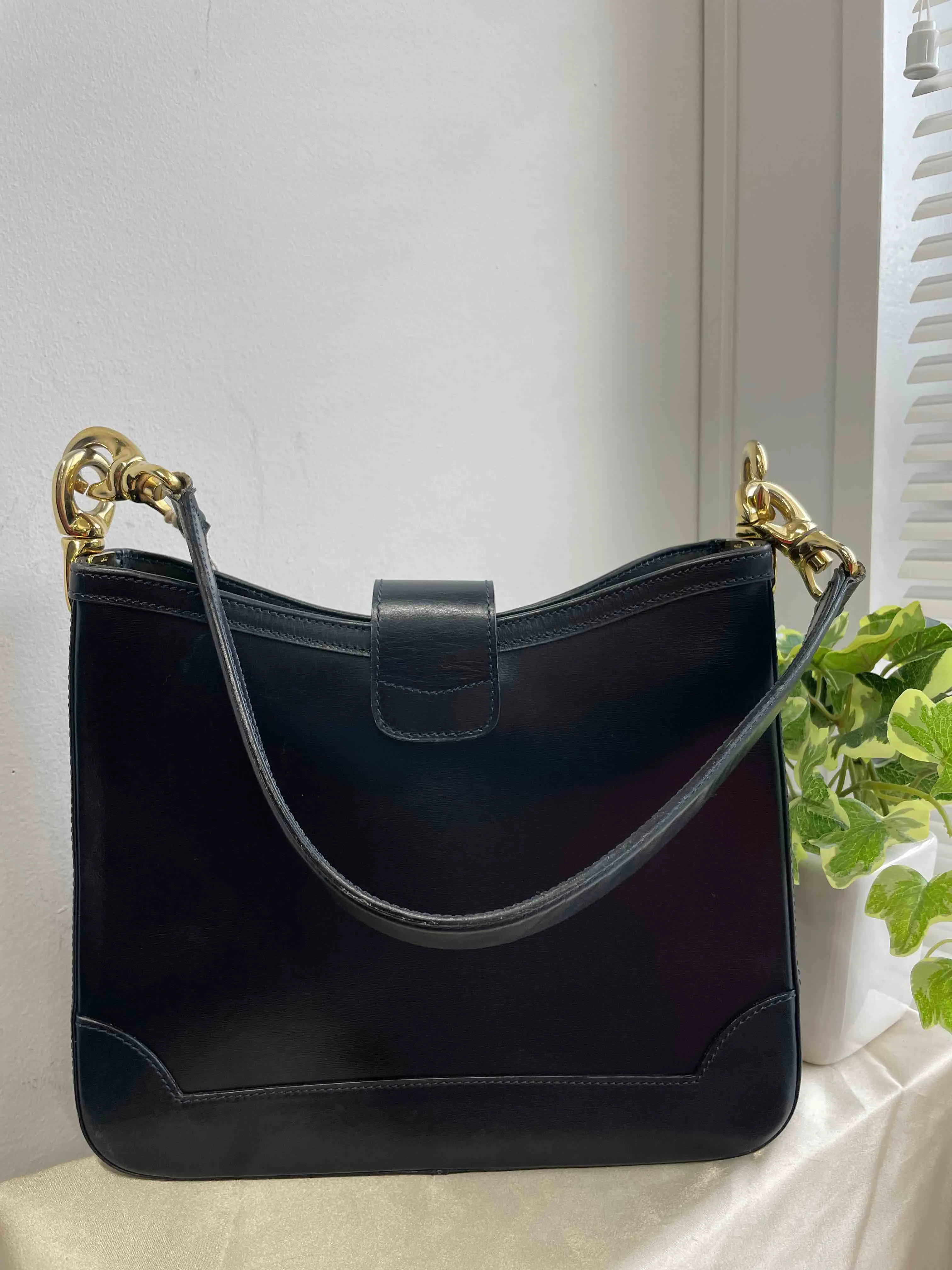 CELINE Hobo Bag RE014 Black Leather Shoulder Bag