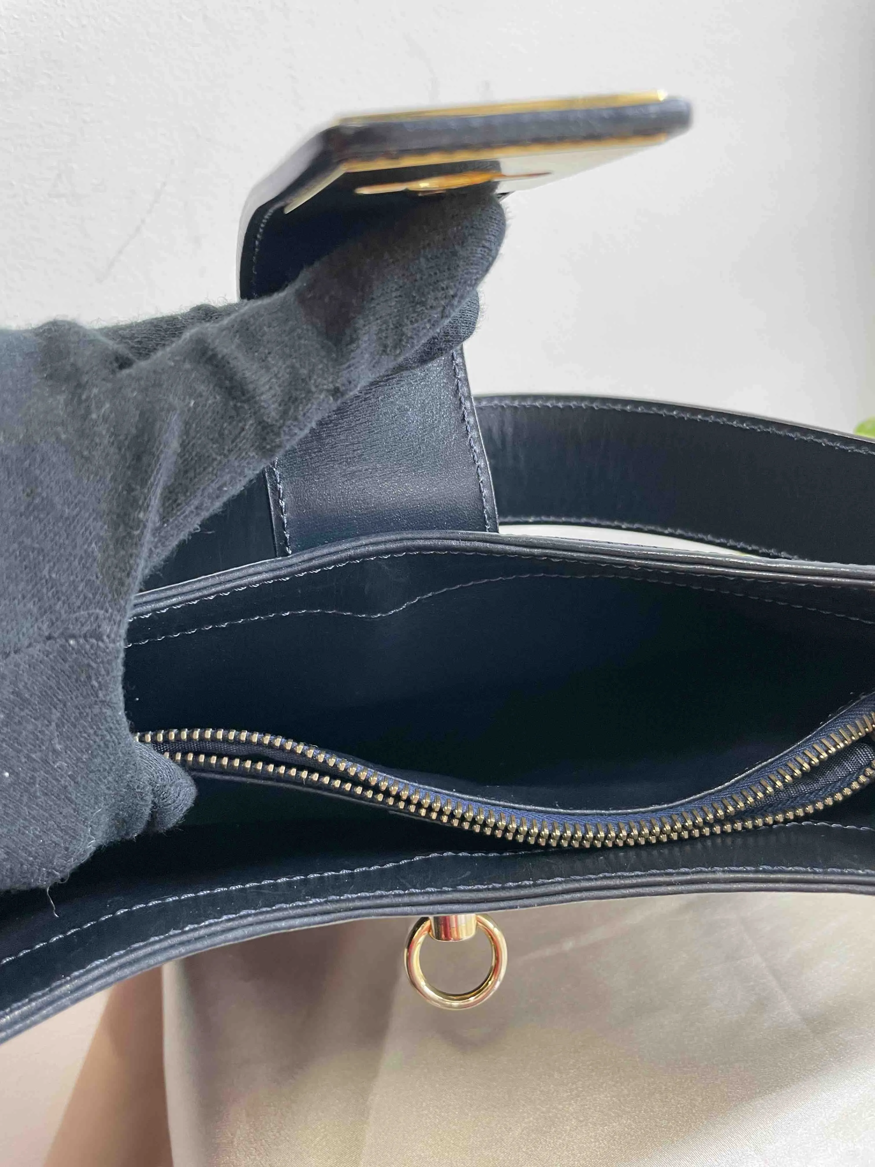 CELINE Hobo Bag RE014 Black Leather Shoulder Bag