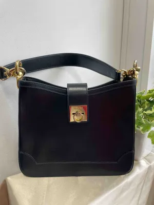 CELINE Hobo Bag RE014 Black Leather Shoulder Bag