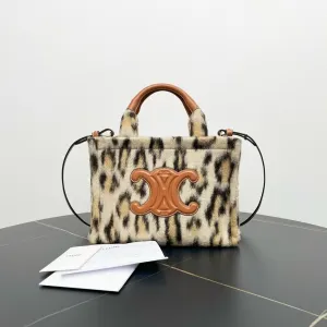 Celine Triomphe Two-Way Bag Beige Faux Fur Shoulder Bag