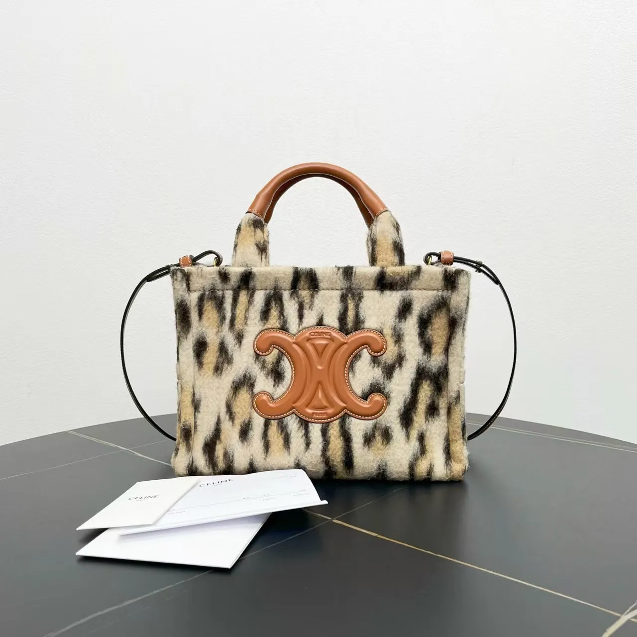 Celine Triomphe Two-Way Bag Beige Faux Fur Shoulder Bag