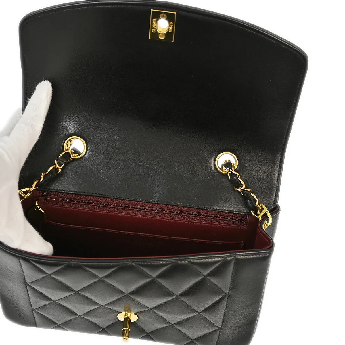 Chanel 1994-1996 Black Lambskin Small Diana Shoulder Bag