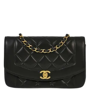 Chanel 1994-1996 Black Lambskin Small Diana Shoulder Bag