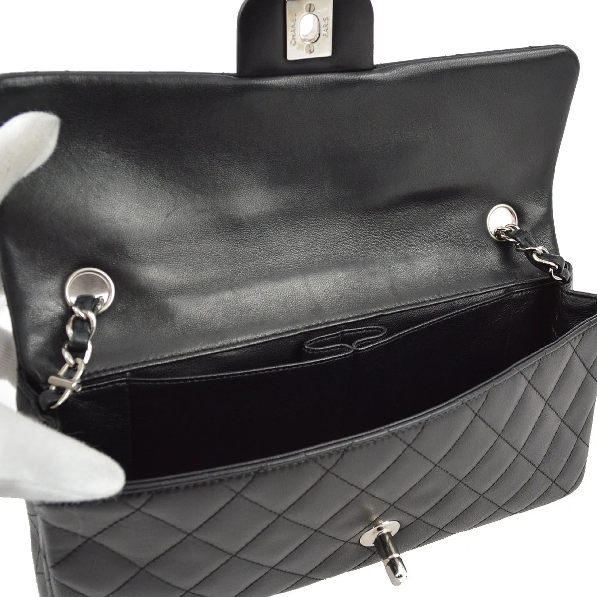 Chanel 2005-2006 Black Lambskin East West Shoulder Bag