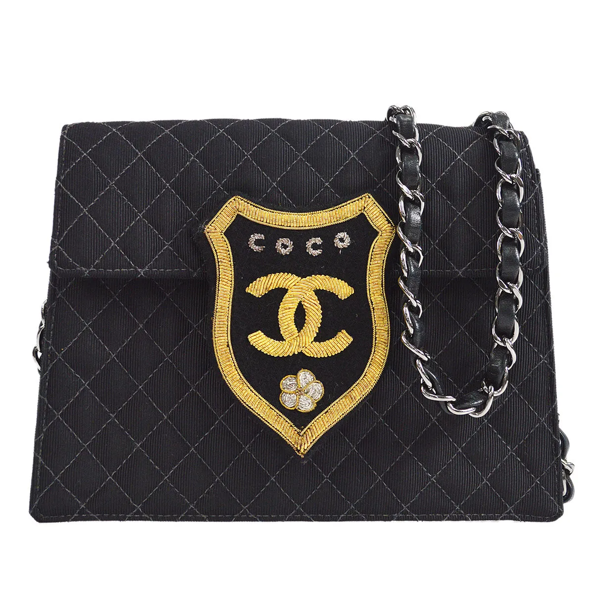 CHANEL * 2005 Emblem Shoulder Bag Mini Black Canvas