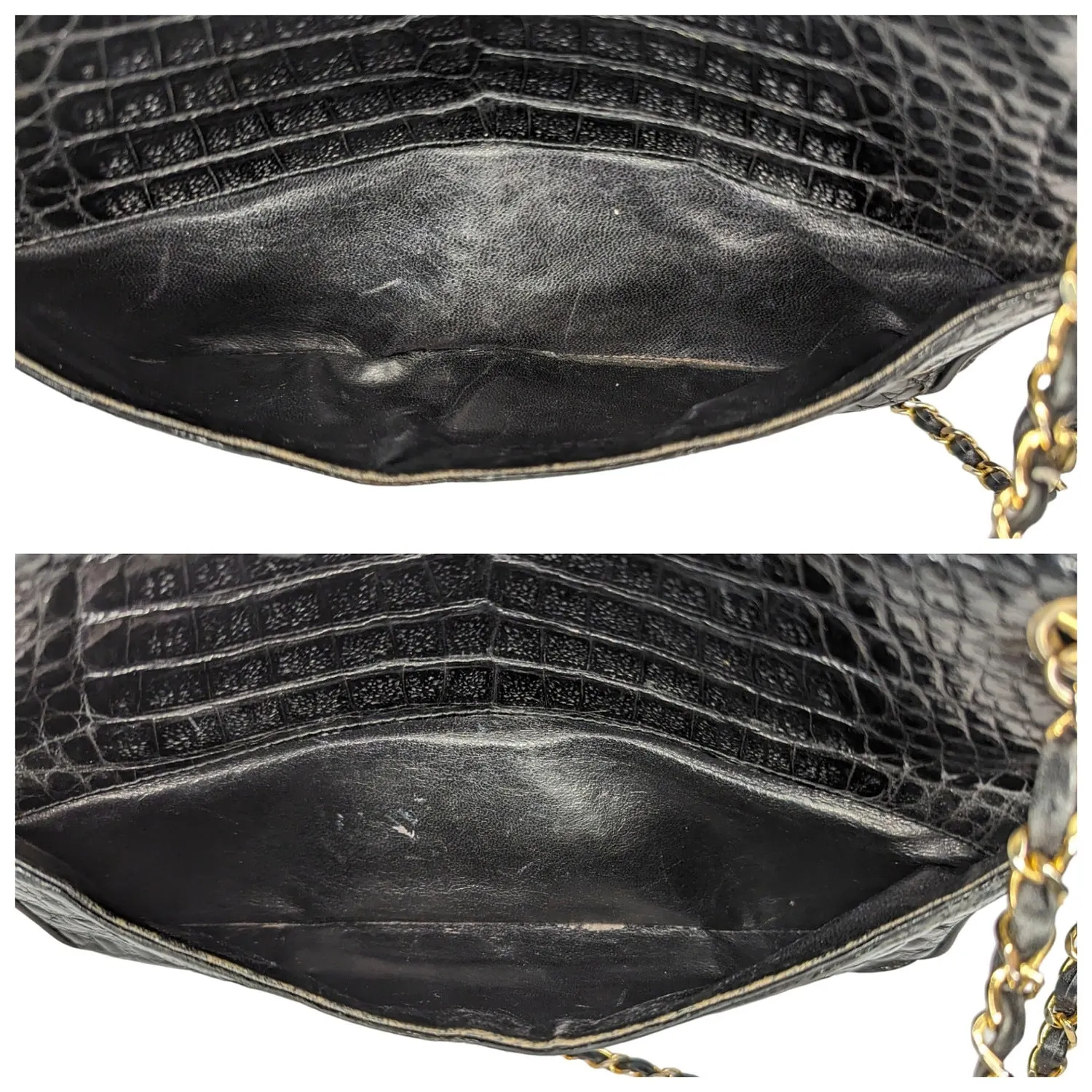 Chanel 80s Black Shiny Alligator Camera Shoulder Bag