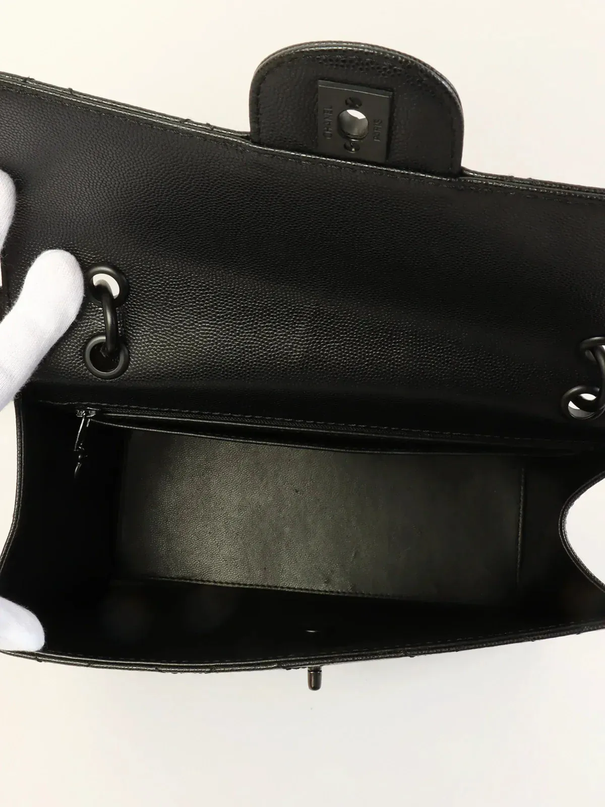 CHANEL Around 1998 Made Caviar Skin Turn-Lock Shoulder Bag Black