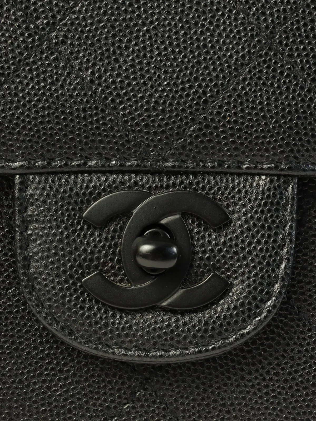 CHANEL Around 1998 Made Caviar Skin Turn-Lock Shoulder Bag Black
