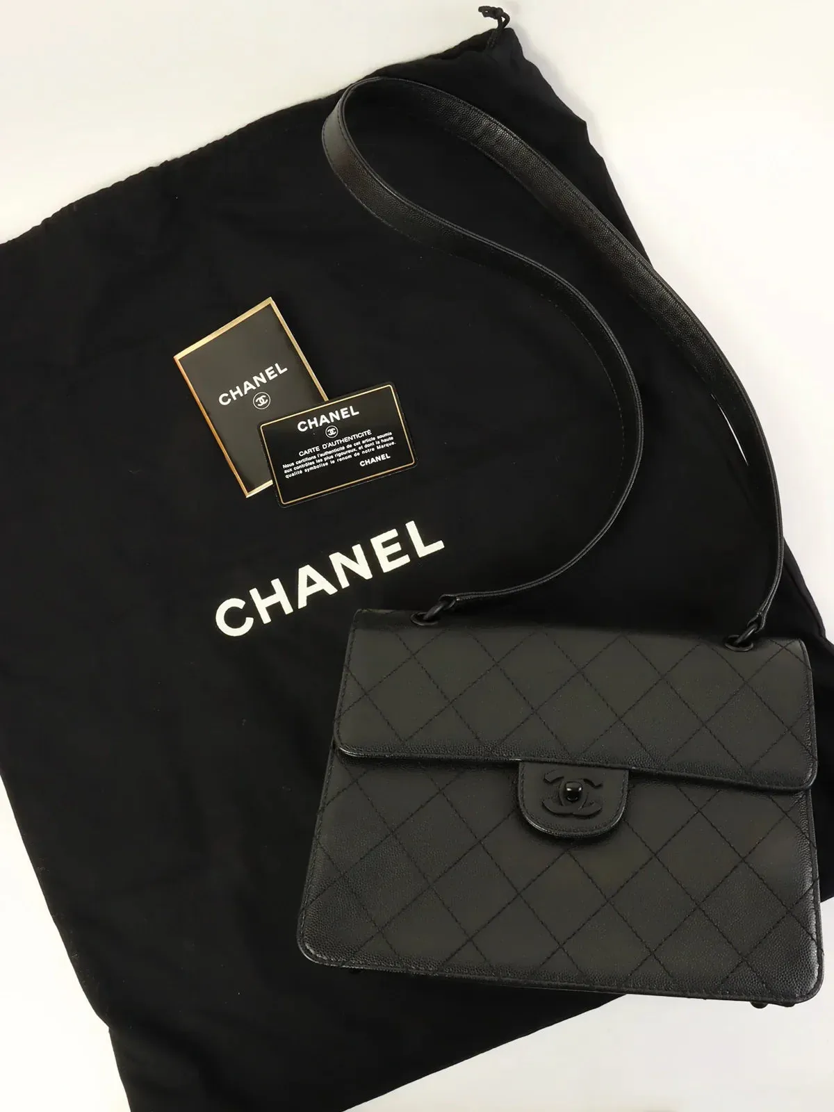 CHANEL Around 1998 Made Caviar Skin Turn-Lock Shoulder Bag Black