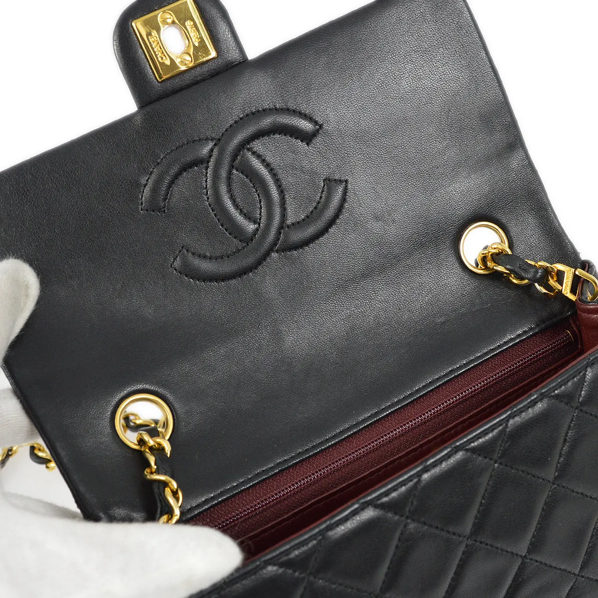 Chanel Black Lambskin Classic Square Flap Shoulder Bag 20