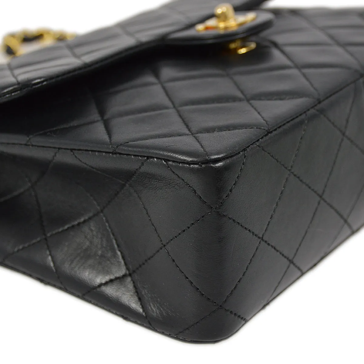 Chanel Black Lambskin Classic Square Flap Shoulder Bag 20