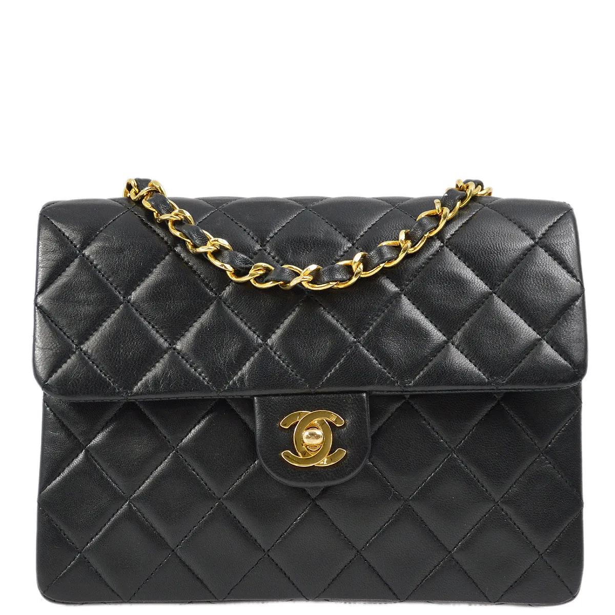 Chanel Black Lambskin Classic Square Flap Shoulder Bag 20