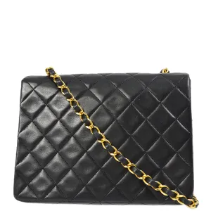Chanel Black Lambskin Classic Square Flap Shoulder Bag 20