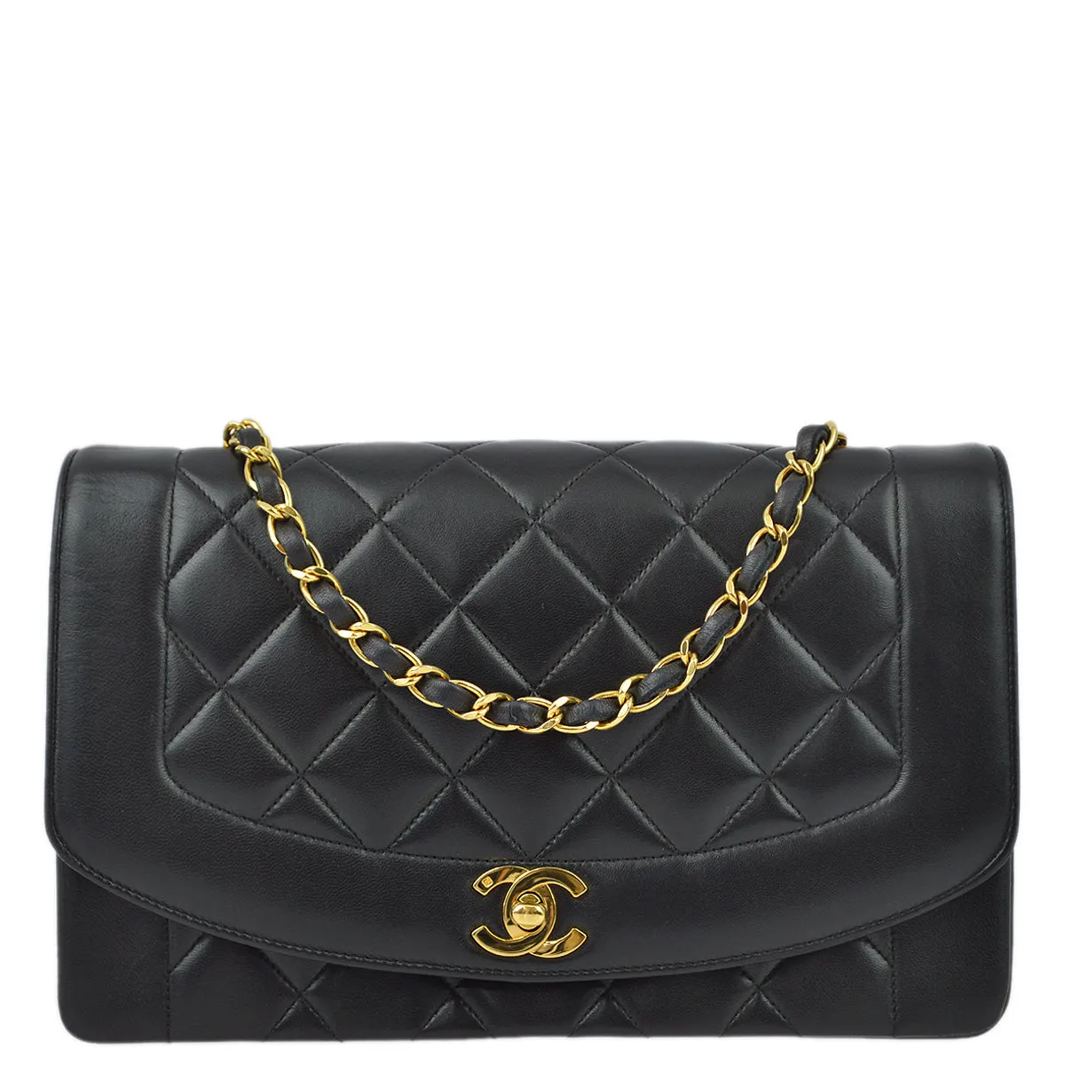 Chanel Black Lambskin Medium Diana Shoulder Bag