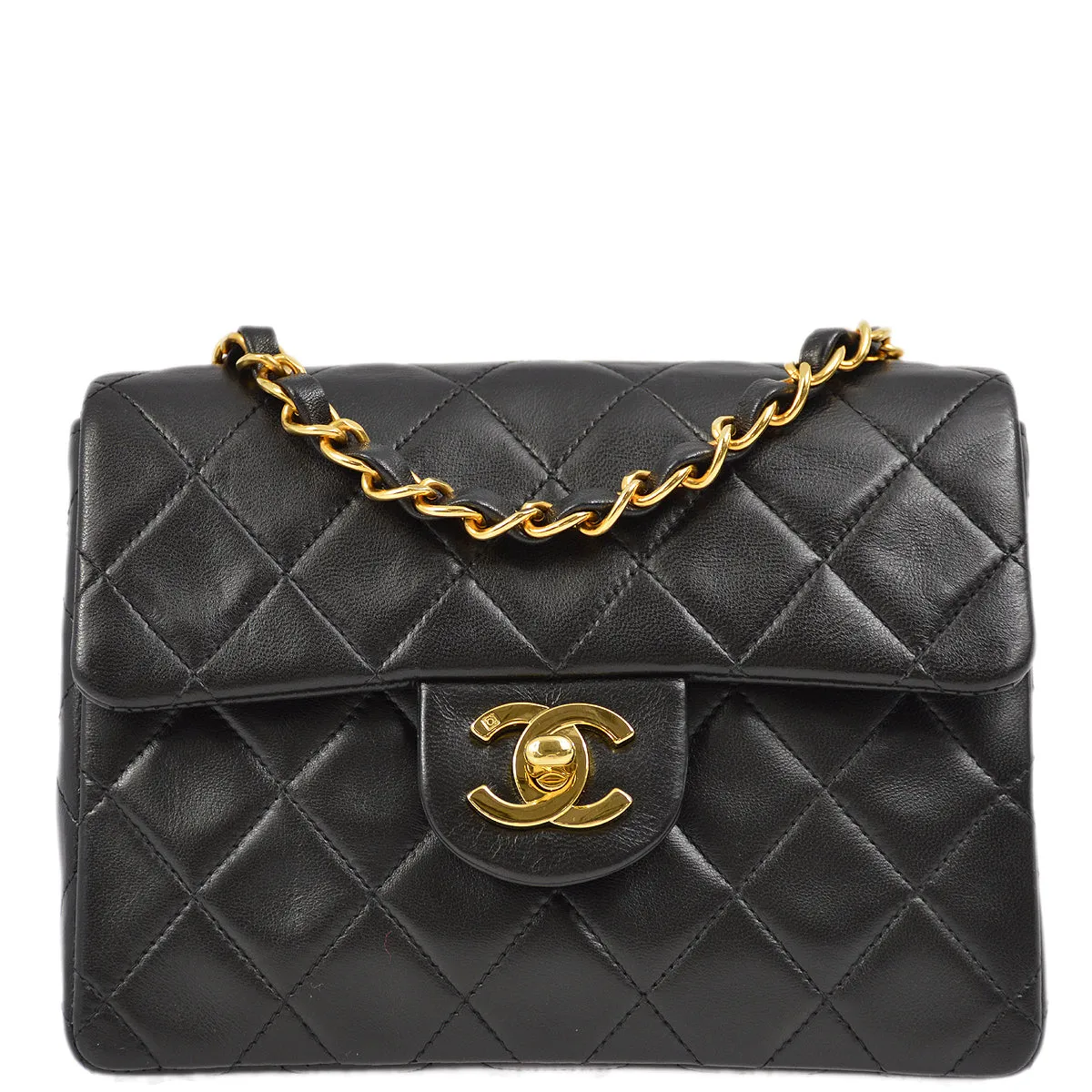 Chanel Black Lambskin Mini Classic Square Flap Shoulder Bag 17