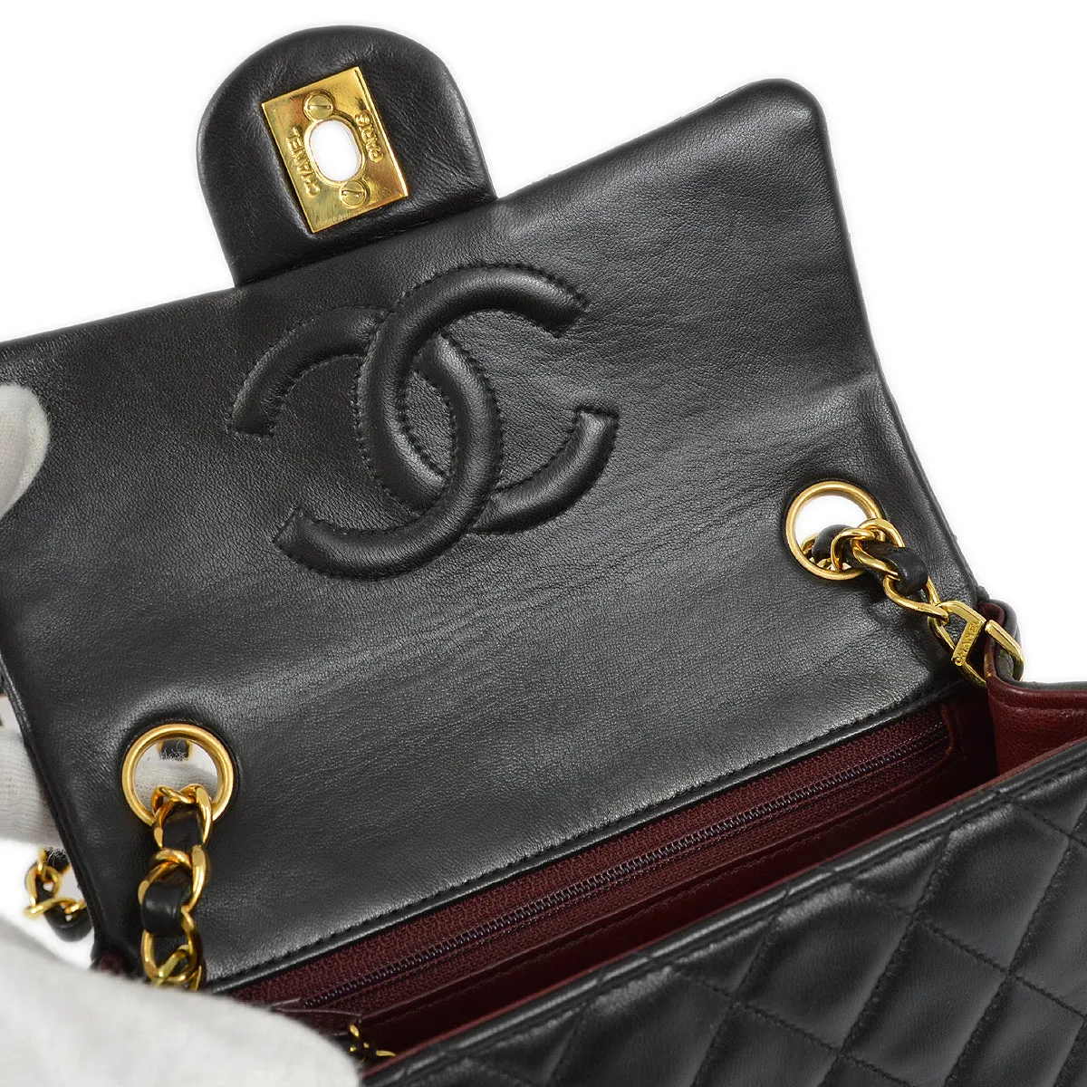 Chanel Black Lambskin Mini Classic Square Flap Shoulder Bag 17