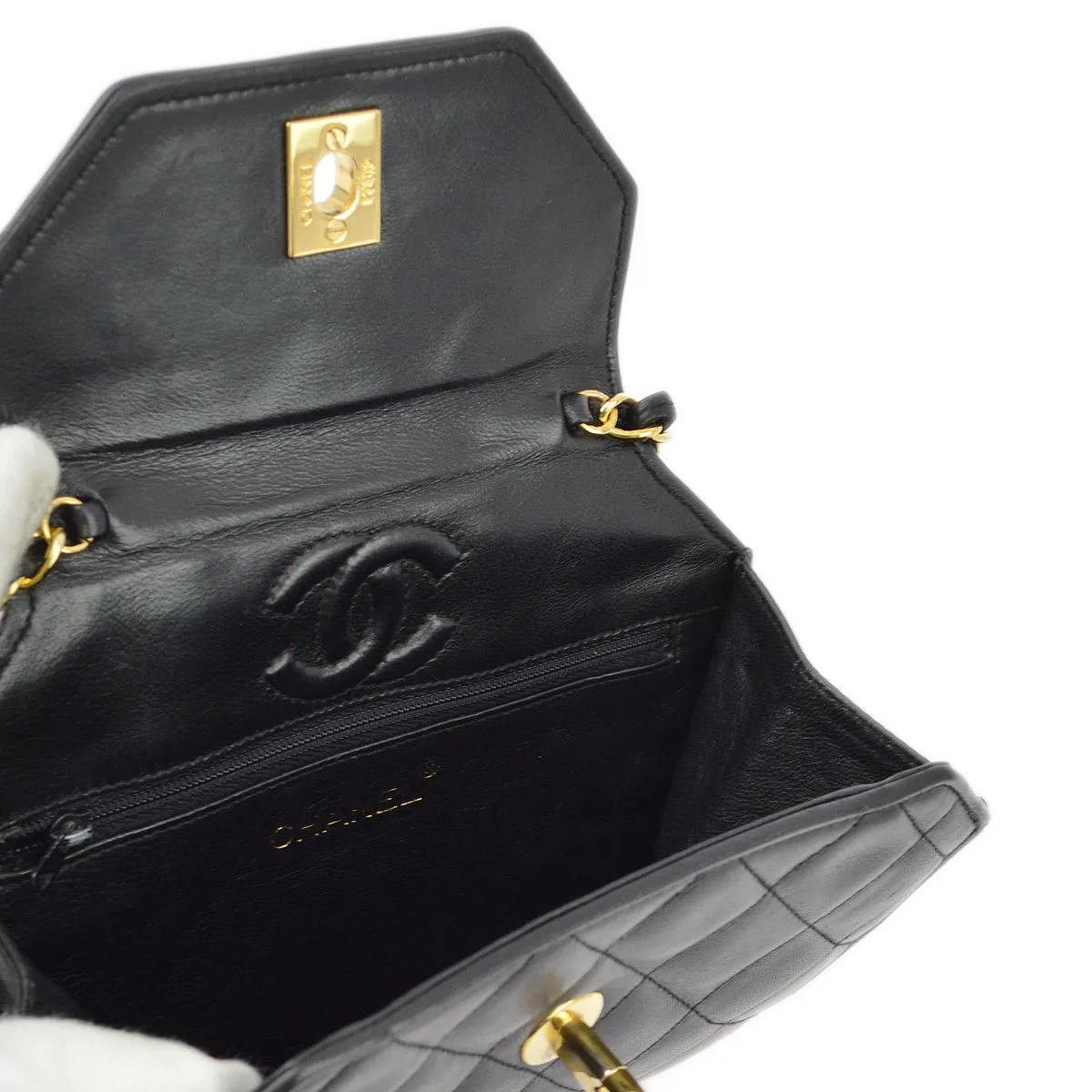 Chanel Black Lambskin Octagon Chain Shoulder Bag