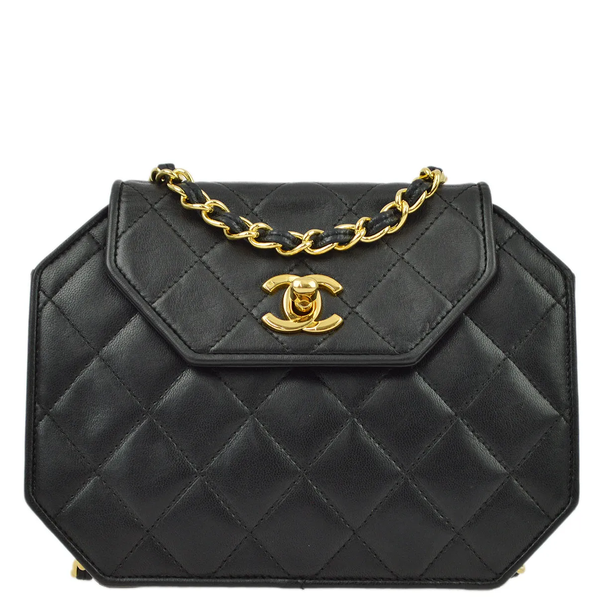 Chanel Black Lambskin Octagon Chain Shoulder Bag