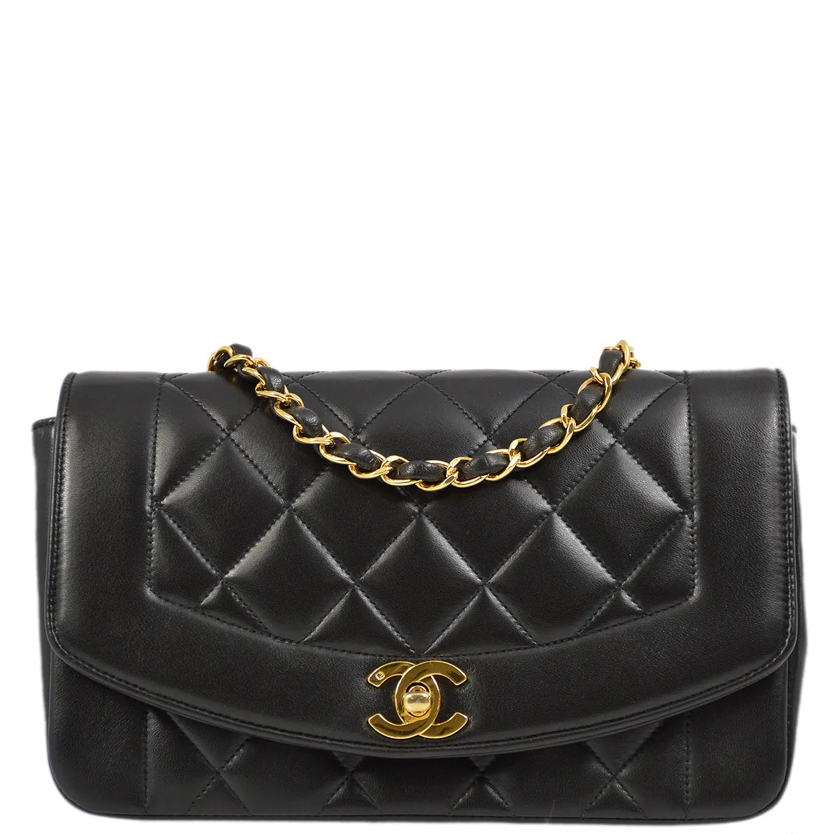 Chanel Black Lambskin Small Diana Shoulder Bag