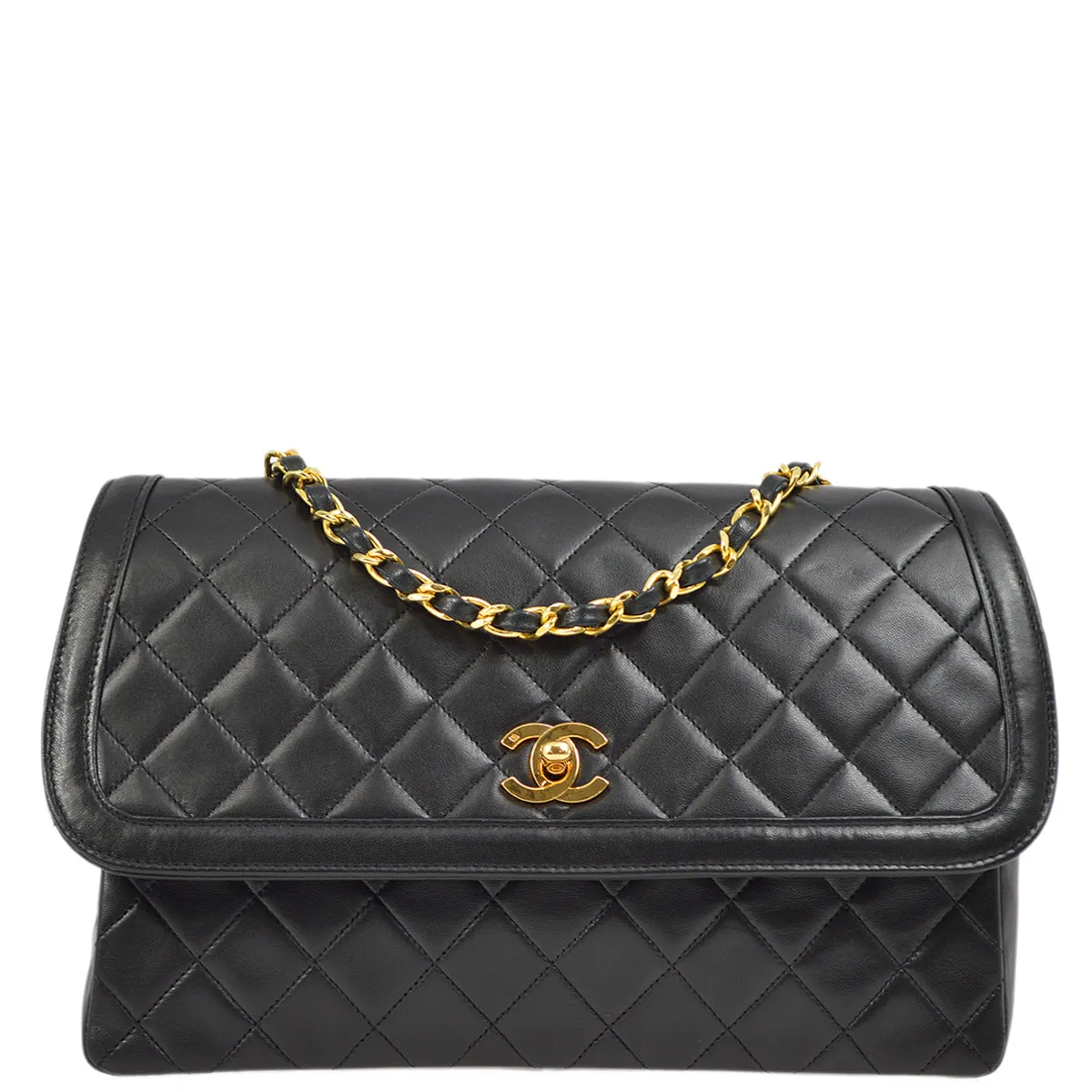 Chanel Black Lambskin Straight Flap Shoulder Bag