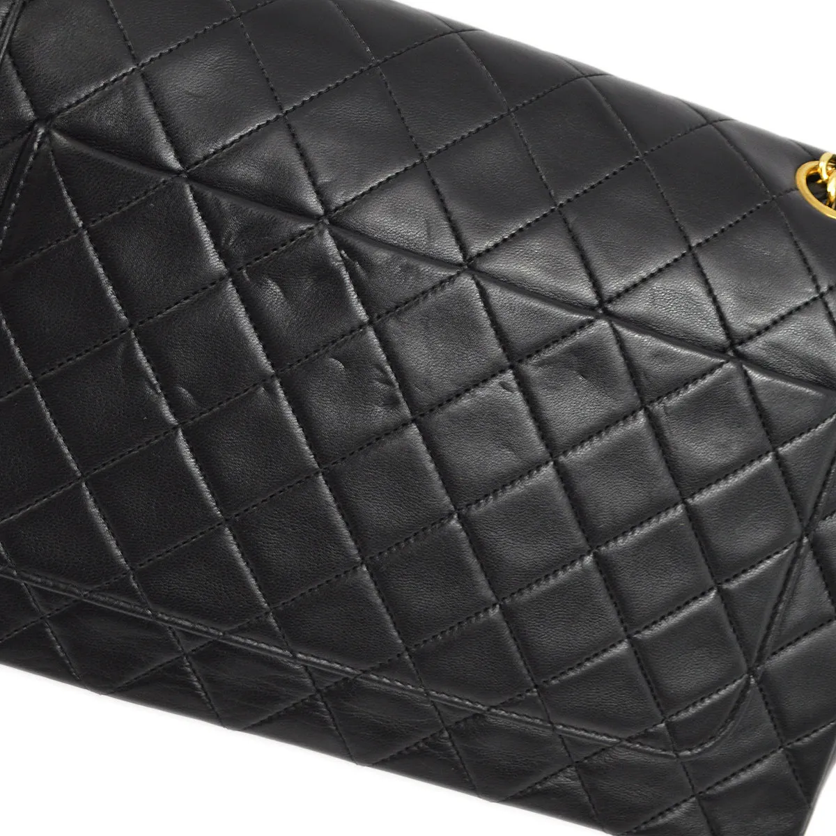 Chanel Black Lambskin Straight Flap Shoulder Bag