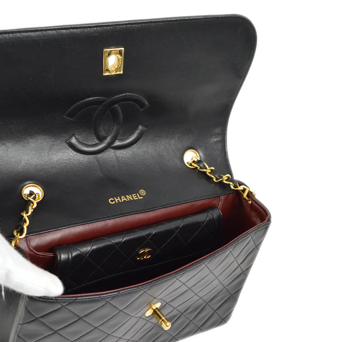 Chanel Black Lambskin Straight Flap Shoulder Bag