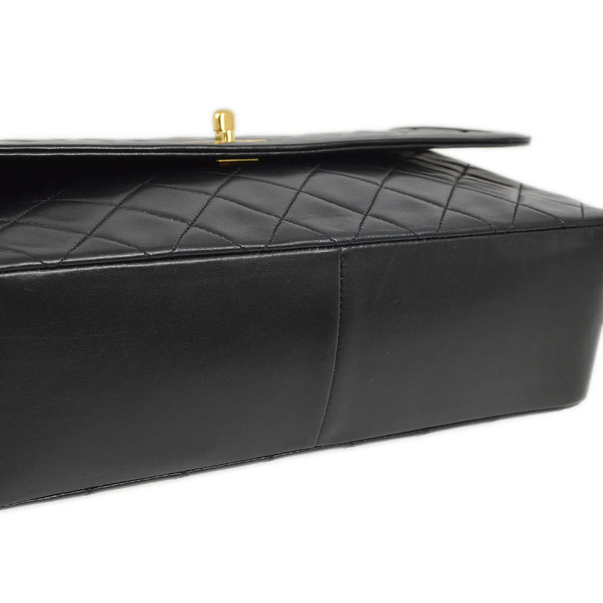 Chanel Black Lambskin Straight Flap Shoulder Bag