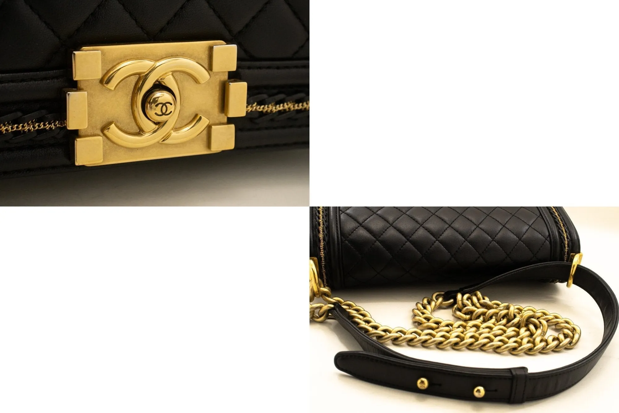 CHANEL Boy Chain Shoulder Bag Black Quilted Flap Lambskin Leather