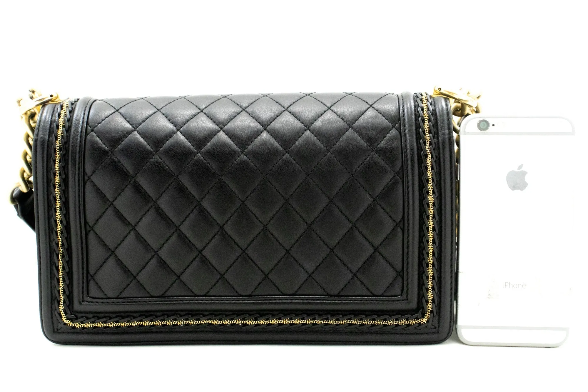 CHANEL Boy Chain Shoulder Bag Black Quilted Flap Lambskin Leather