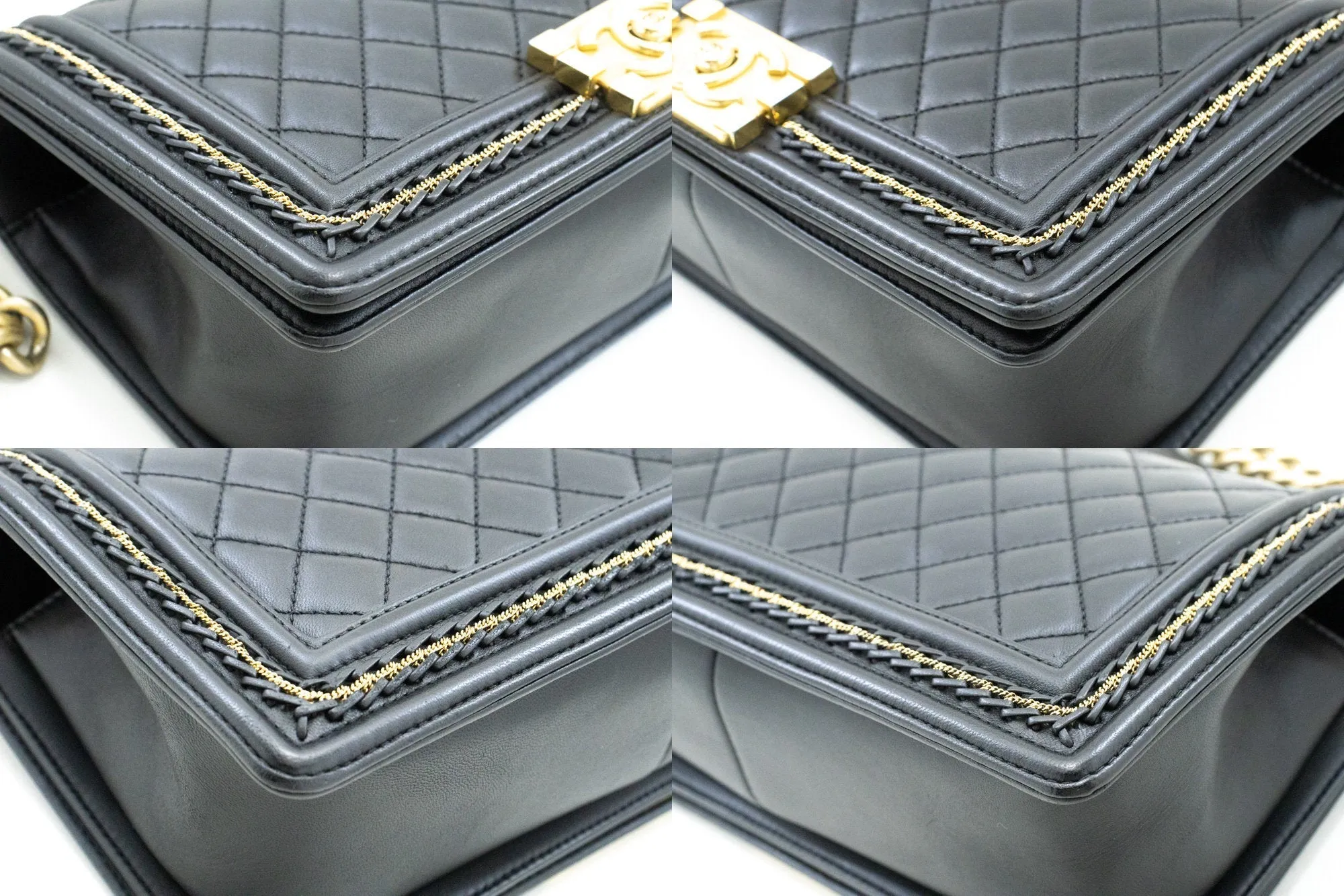 CHANEL Boy Chain Shoulder Bag Black Quilted Flap Lambskin Leather