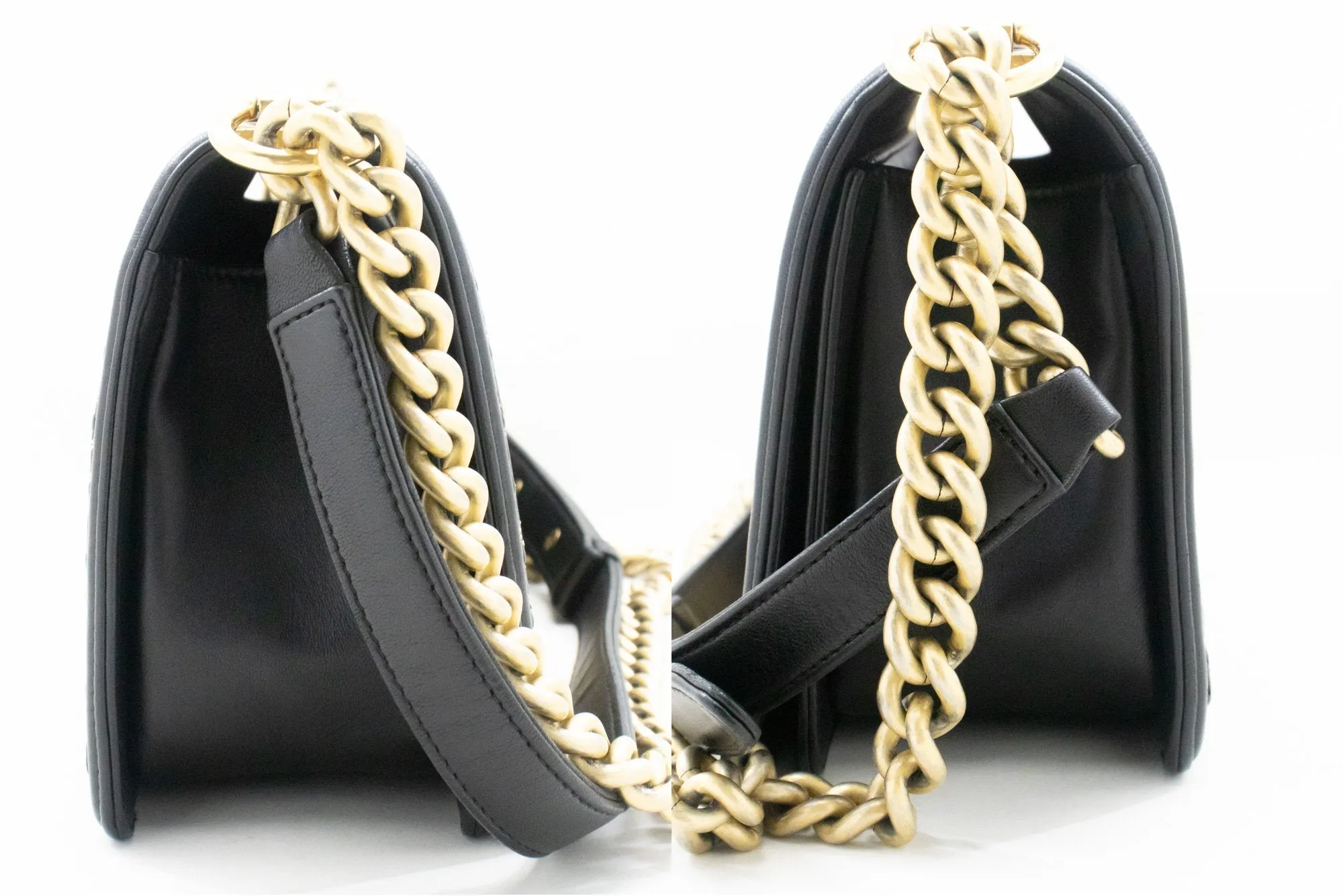 CHANEL Boy Chain Shoulder Bag Black Quilted Flap Lambskin Leather