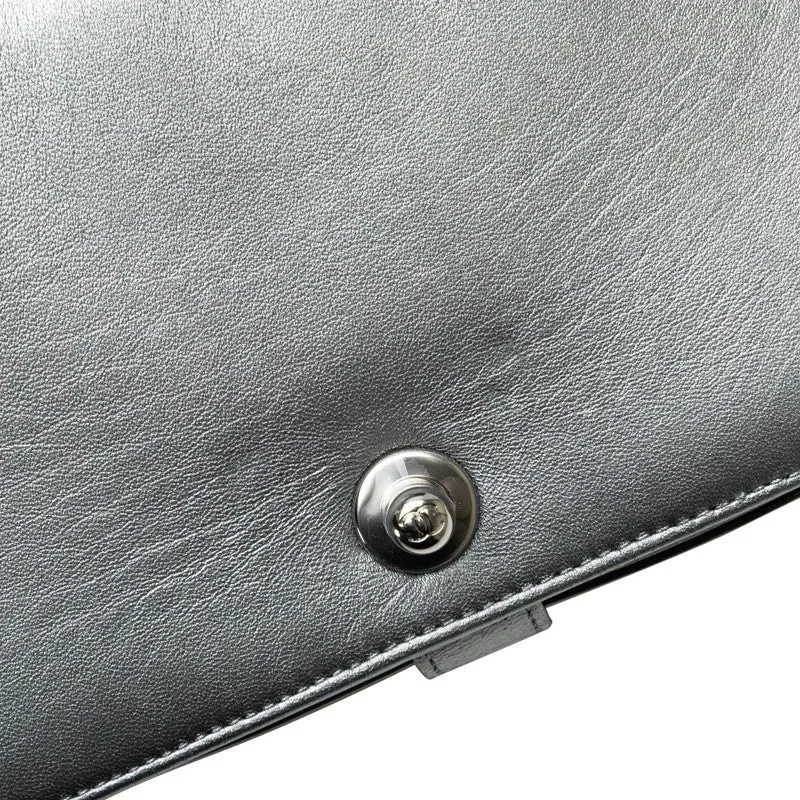 Chanel Boy Chanel 25 Chain Shoulder Bag Khaki Silver Leather   CHANEL