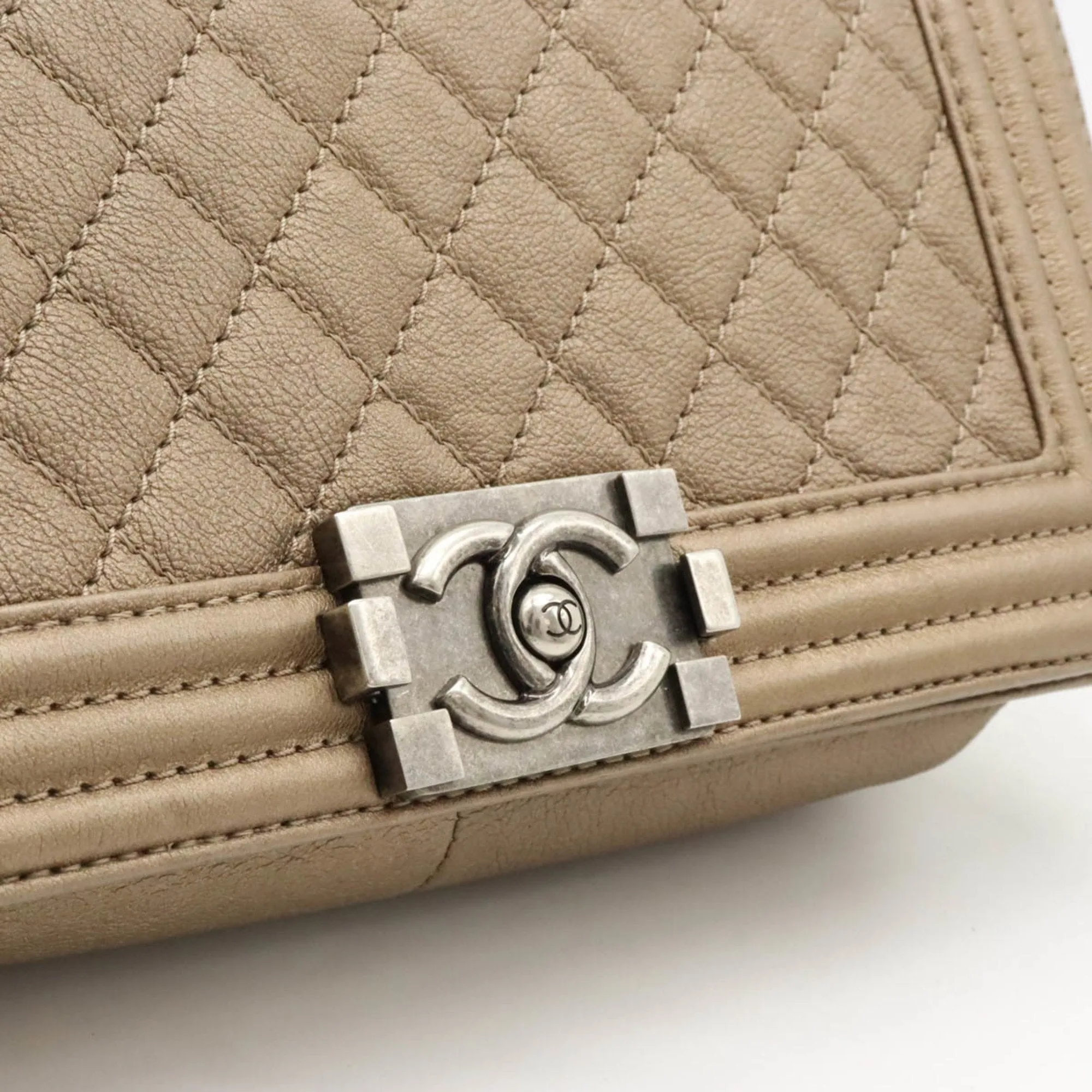 CHANEL Boy Chanel Matelasse Coco Mark Chain Shoulder Bag Leather Bronze Gold A67086