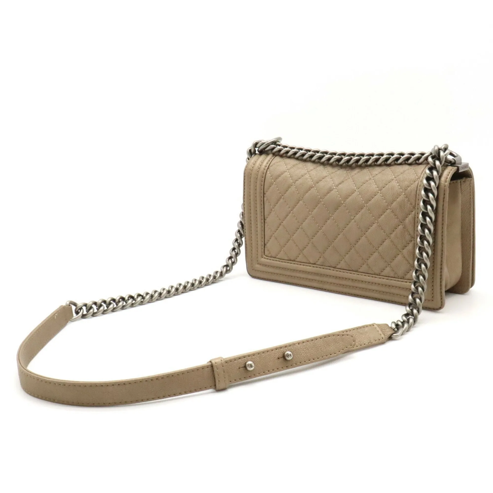 CHANEL Boy Chanel Matelasse Coco Mark Chain Shoulder Bag Leather Bronze Gold A67086