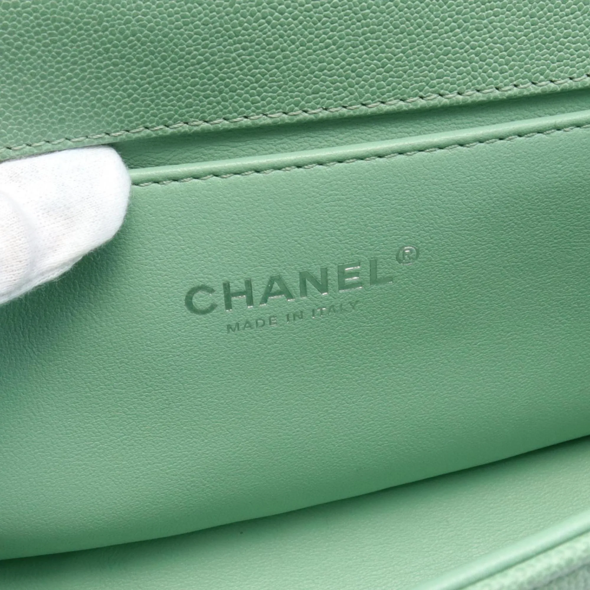 CHANEL Boy Chanel Shoulder Bag Caviar Skin Women's Green