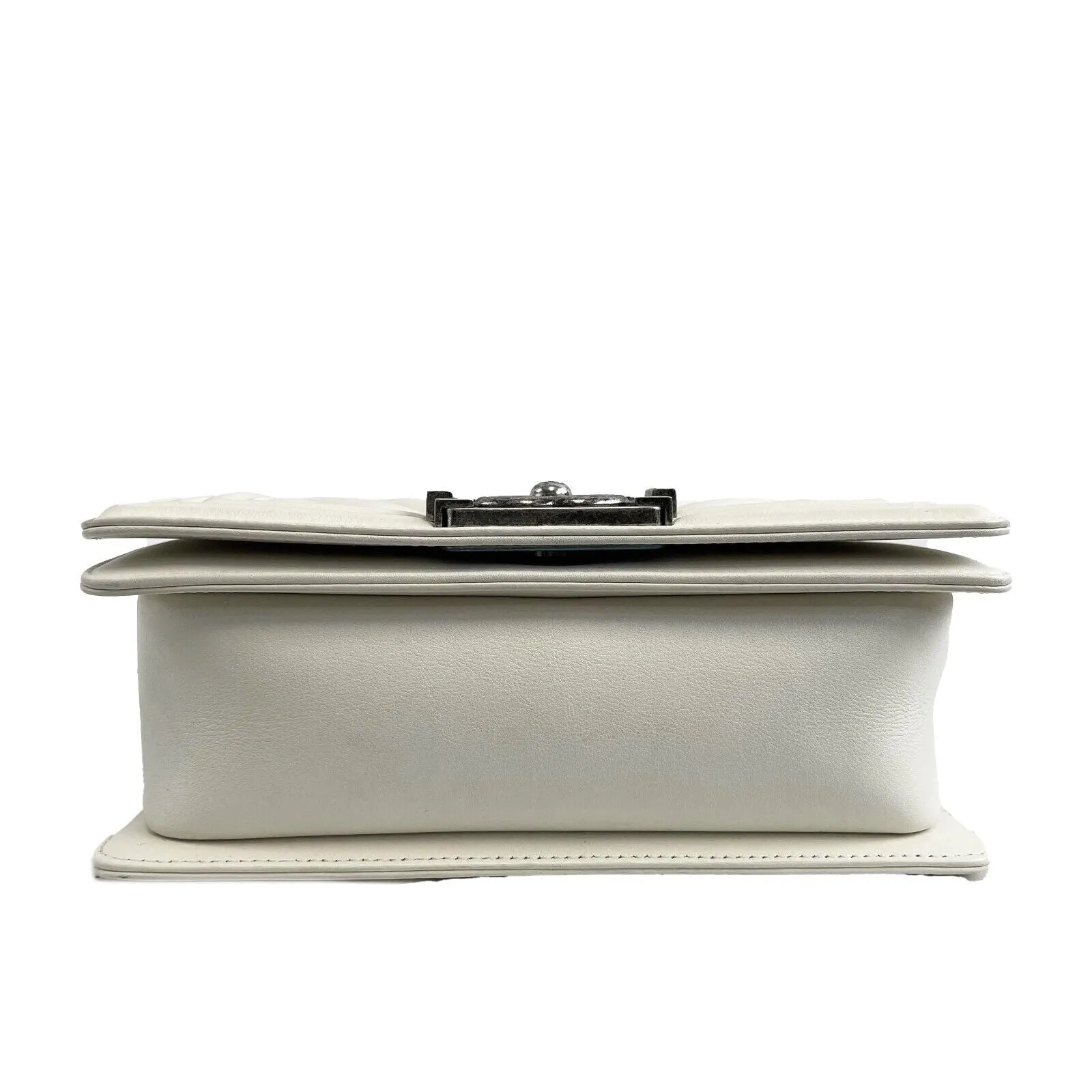 CHANEL Boy Flap Chevron Quilted White Shoulder Bag Mini
